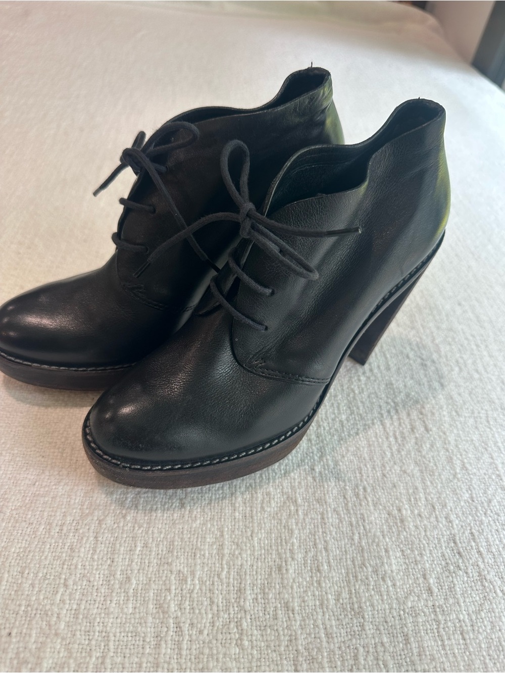 Cole Haan Black Lace-Up Leather Ankle Booties